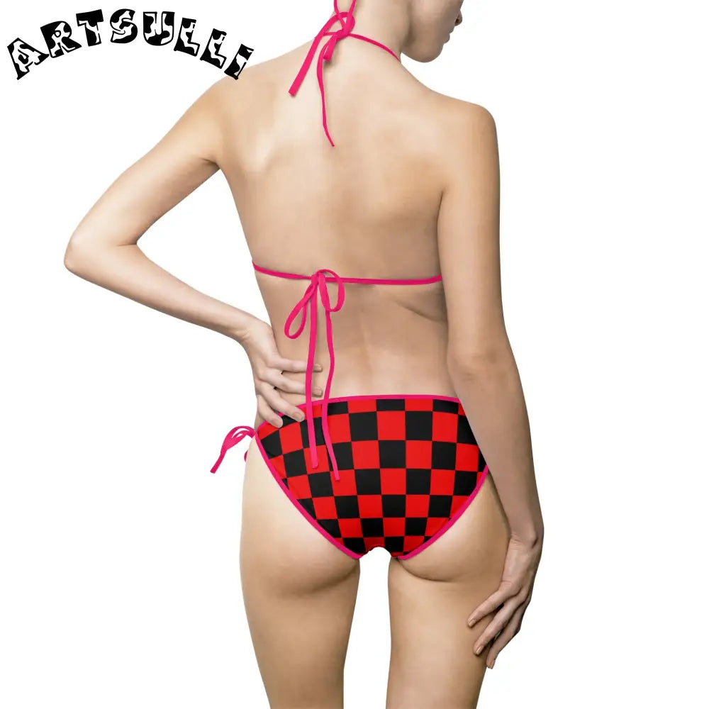 JAKKOUTTHEBXX Checkerboard Red and Black Women’s Bikini Swimsuit
