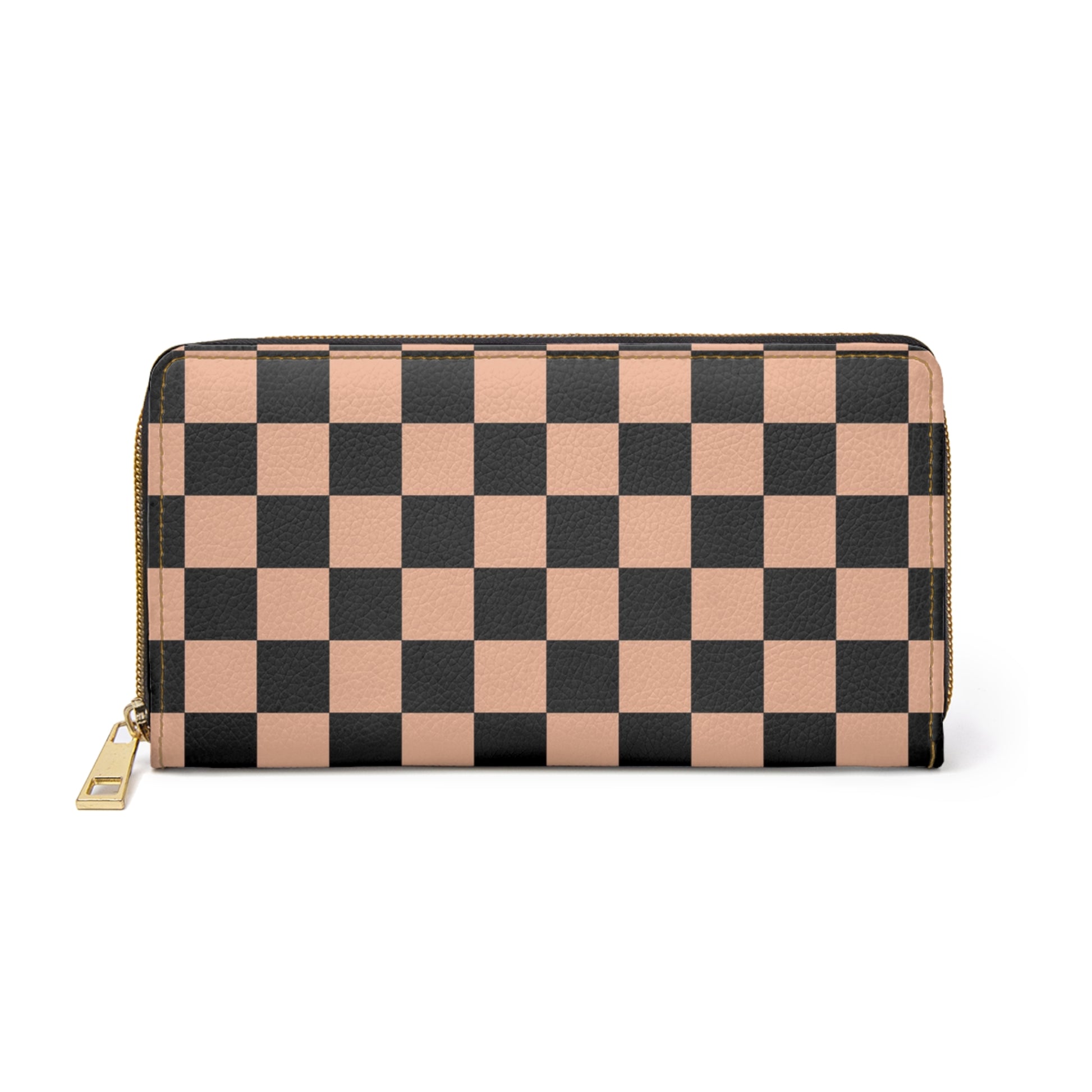 Checkerboard Soft Orange and Black Zipper Wallet, Artsulli - Art is Long, Life is Short, Accessories, Size, One size, Color, White, , , 23494977000124558391
