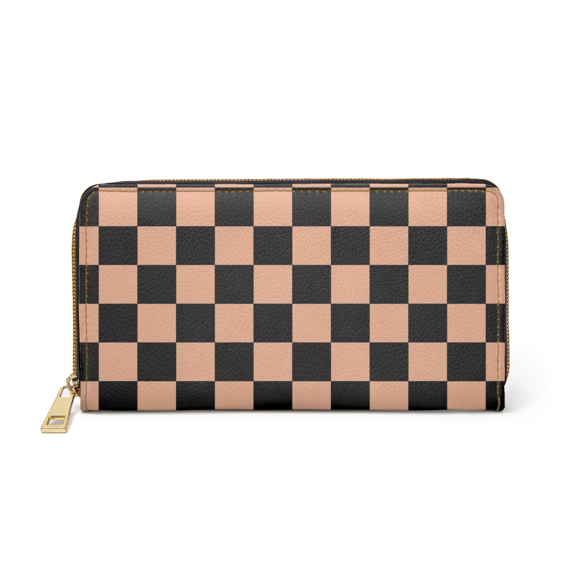 Checkerboard Soft Orange and Black Zipper Wallet, Artsulli - Art is Long, Life is Short, Accessories, Size, One size, Color, White, , , 23494977000124558391