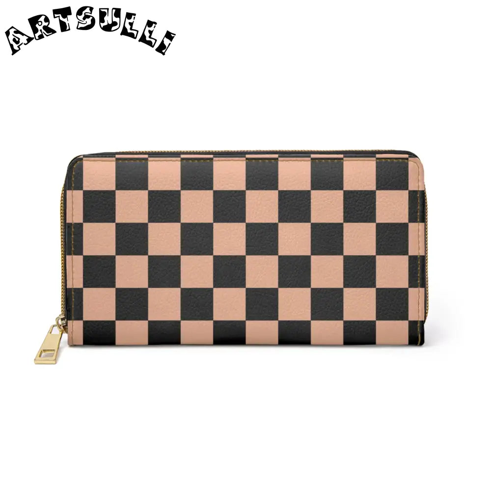 JAKKOUTTHEBXX Checkerboard Soft Orange and Black Zipper Wallet