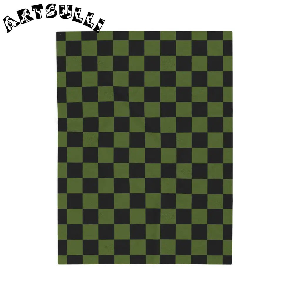 JAKKOUTTHEBXX Checkerboard Olive Green and Black Velveteen Plush