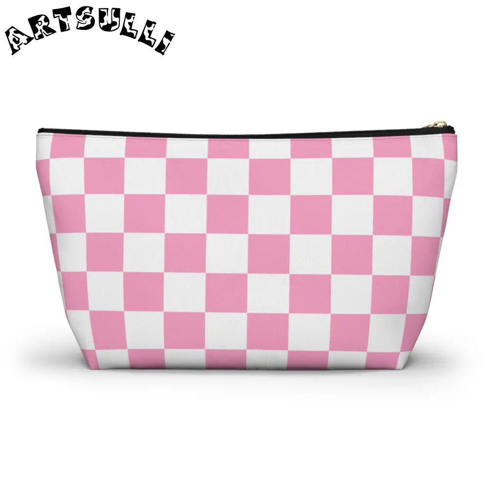 JAKKOUTTHEBXX Checkerboard Hot Pink and White Accessory Pouch w