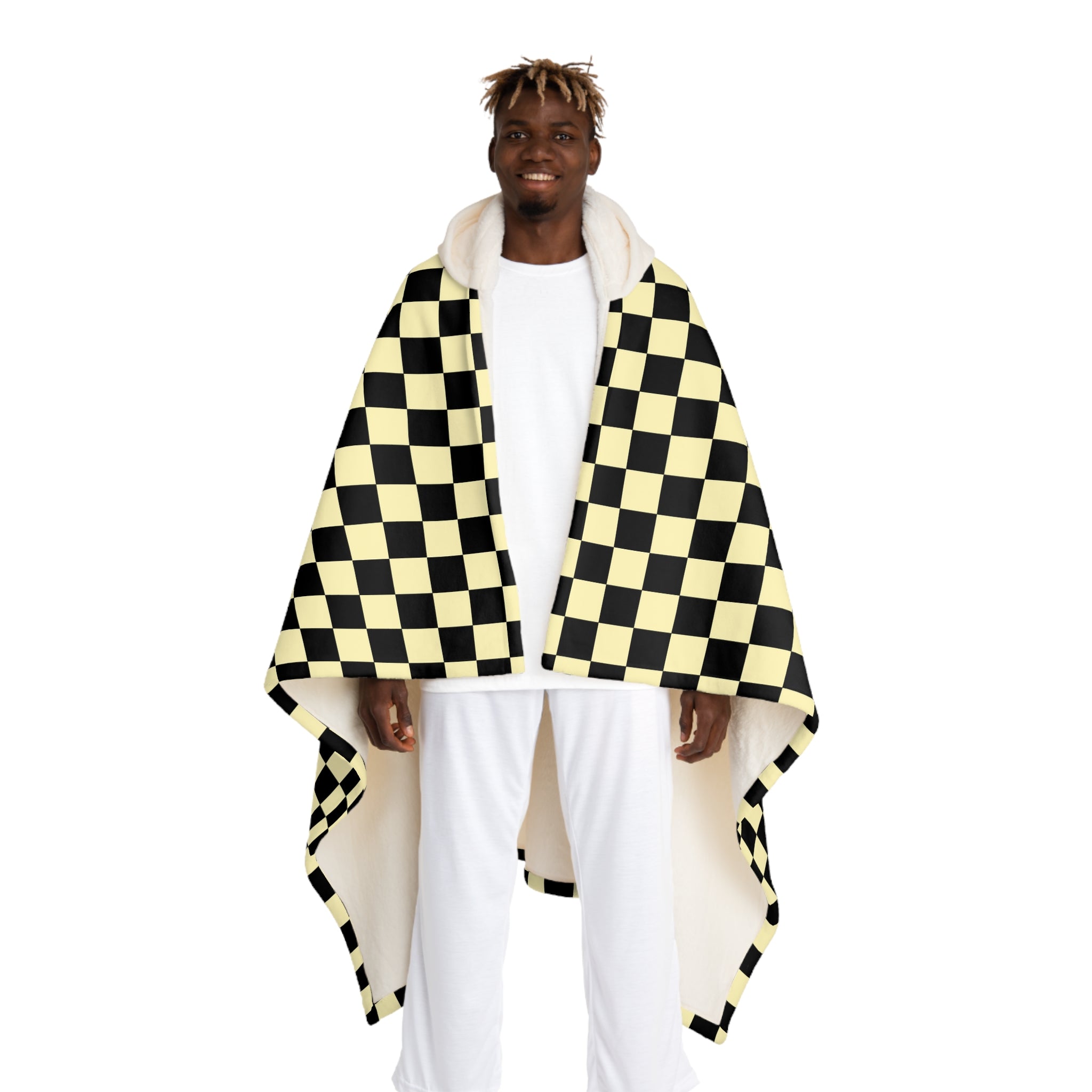 Checkerboard II Black and Yellow Hooded Sherpa Fleece Blanket, Artsulli - Art is Long, Life is Short, All Over Prints, Size, One size, Color, Cream, , , 68525883365962577405