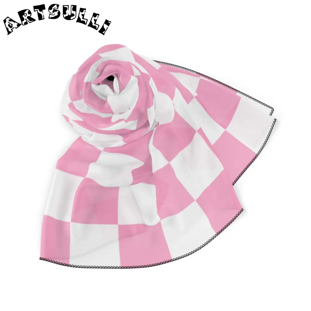 JAKKOUTTHEBXX Checkerboard Hot Pink and White Poly Scarf