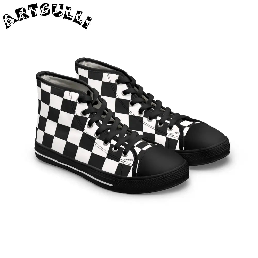 JAKKOUTTHEBXX Checkerboard White and Black Women’s High Top Sneakers