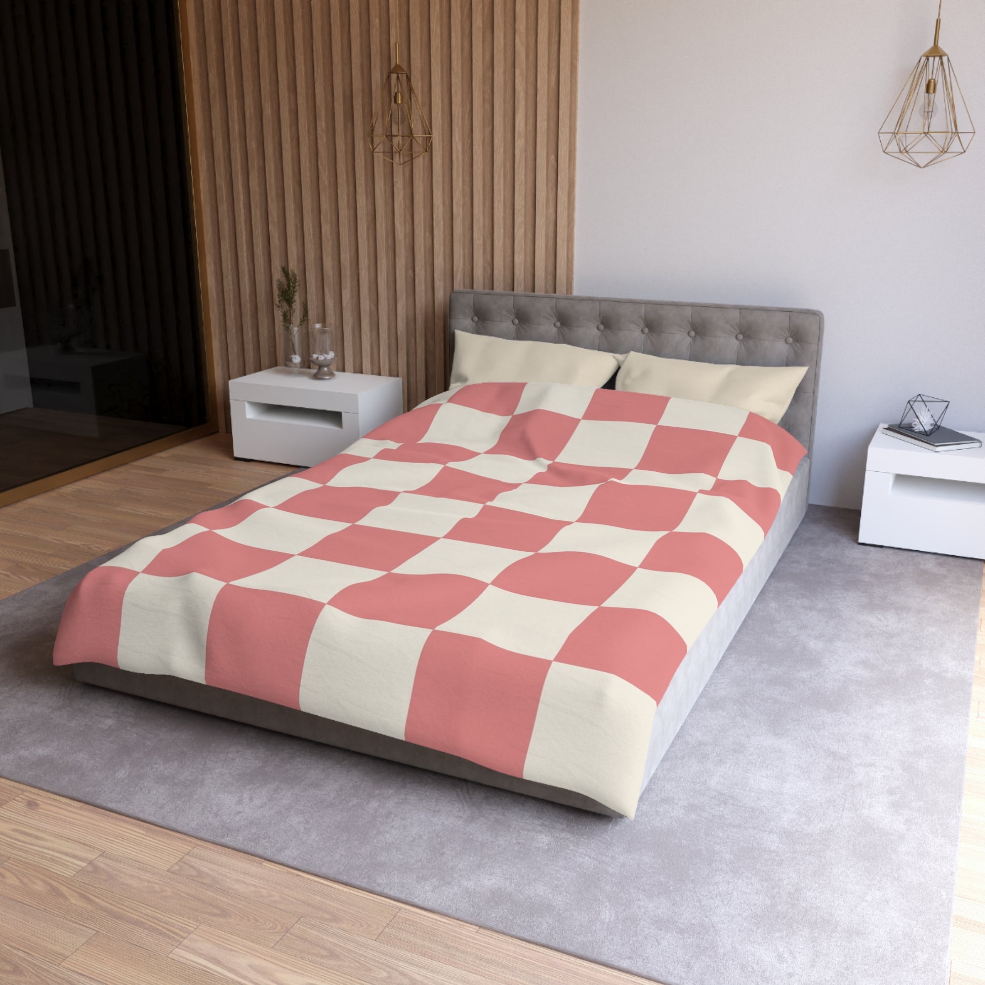 Retro Checkered Grassland Sprites Microfiber Duvet Cover, Artsulli - Art is Long, Life is Short, Home Decor, , , , , , , 
