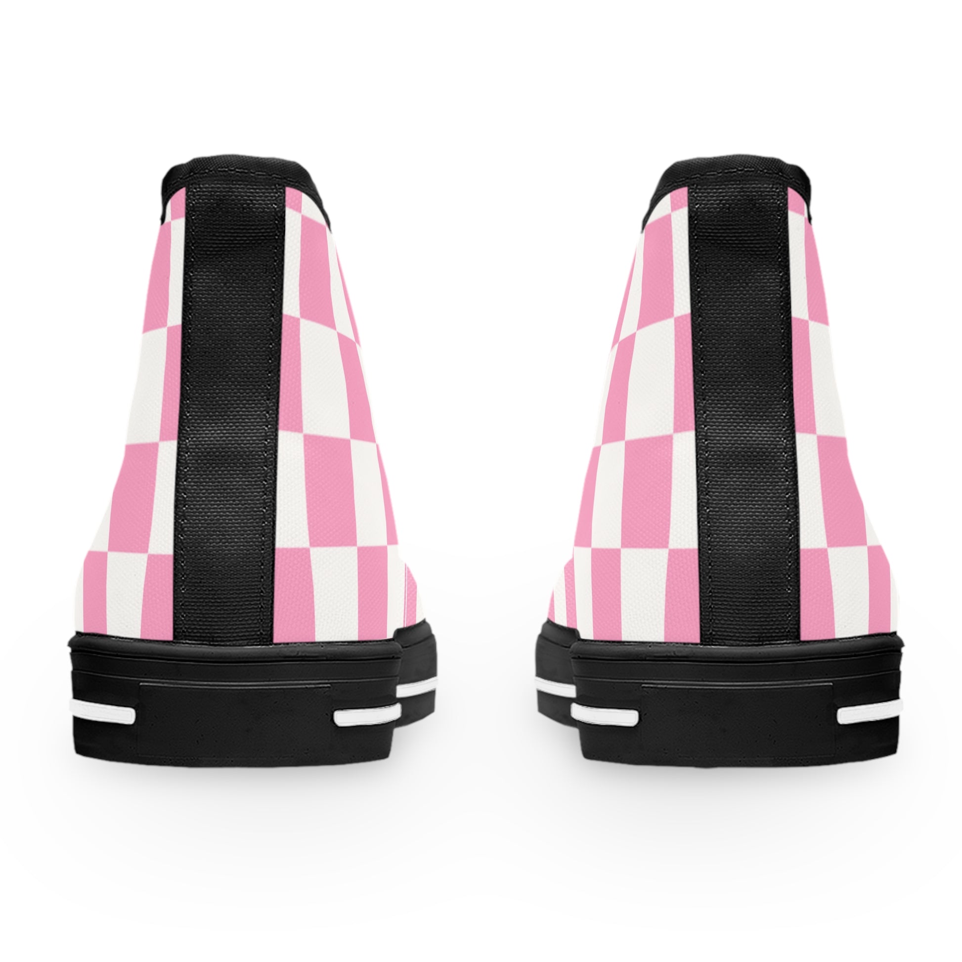 Checkerboard Hot Pink and White Women's High Top Sneakers, Artsulli - Art is Long, Life is Short, Shoes, , , , , , , 