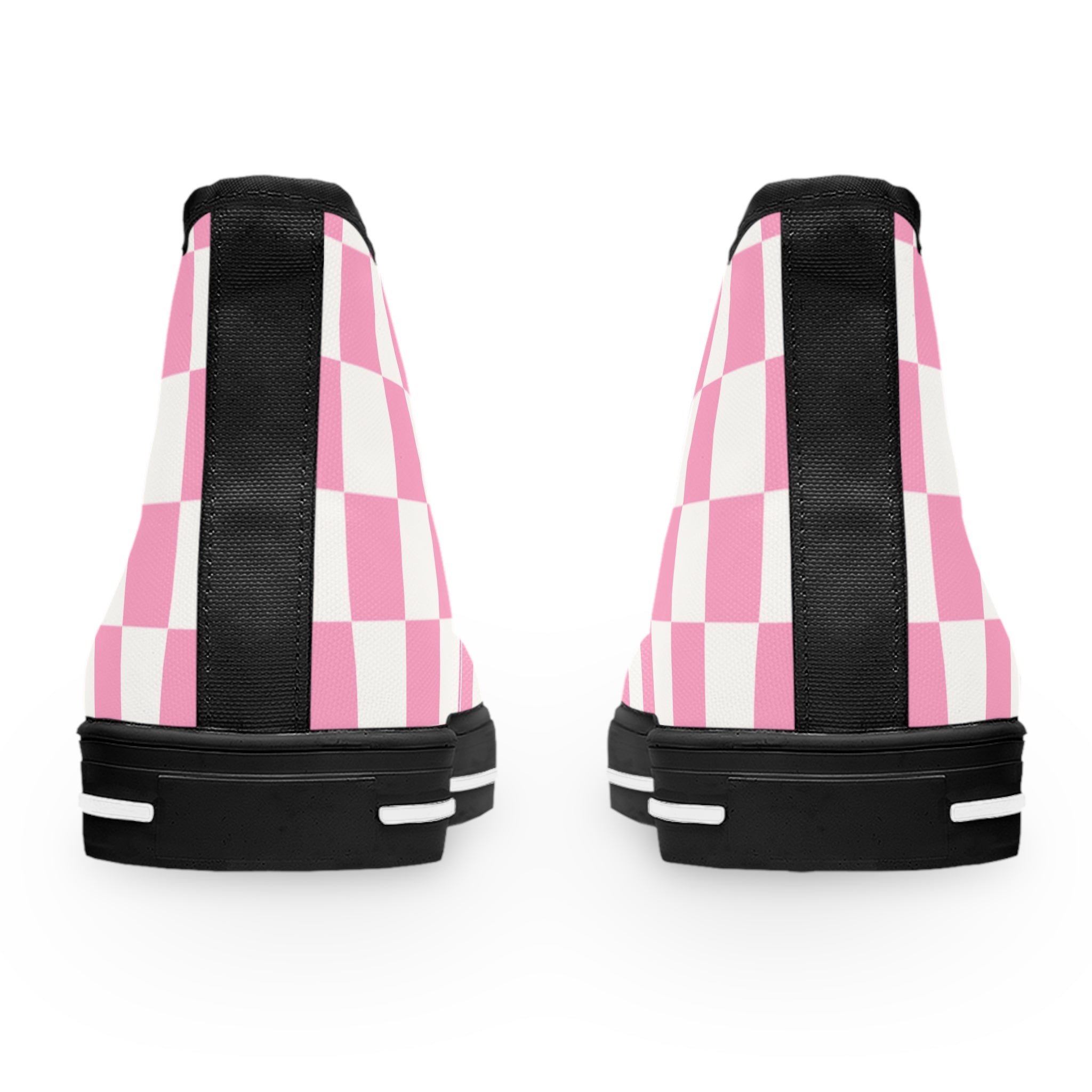 Checkerboard Hot Pink and White Women's High Top Sneakers, Artsulli - Art is Long, Life is Short, Shoes, , , , , , , 