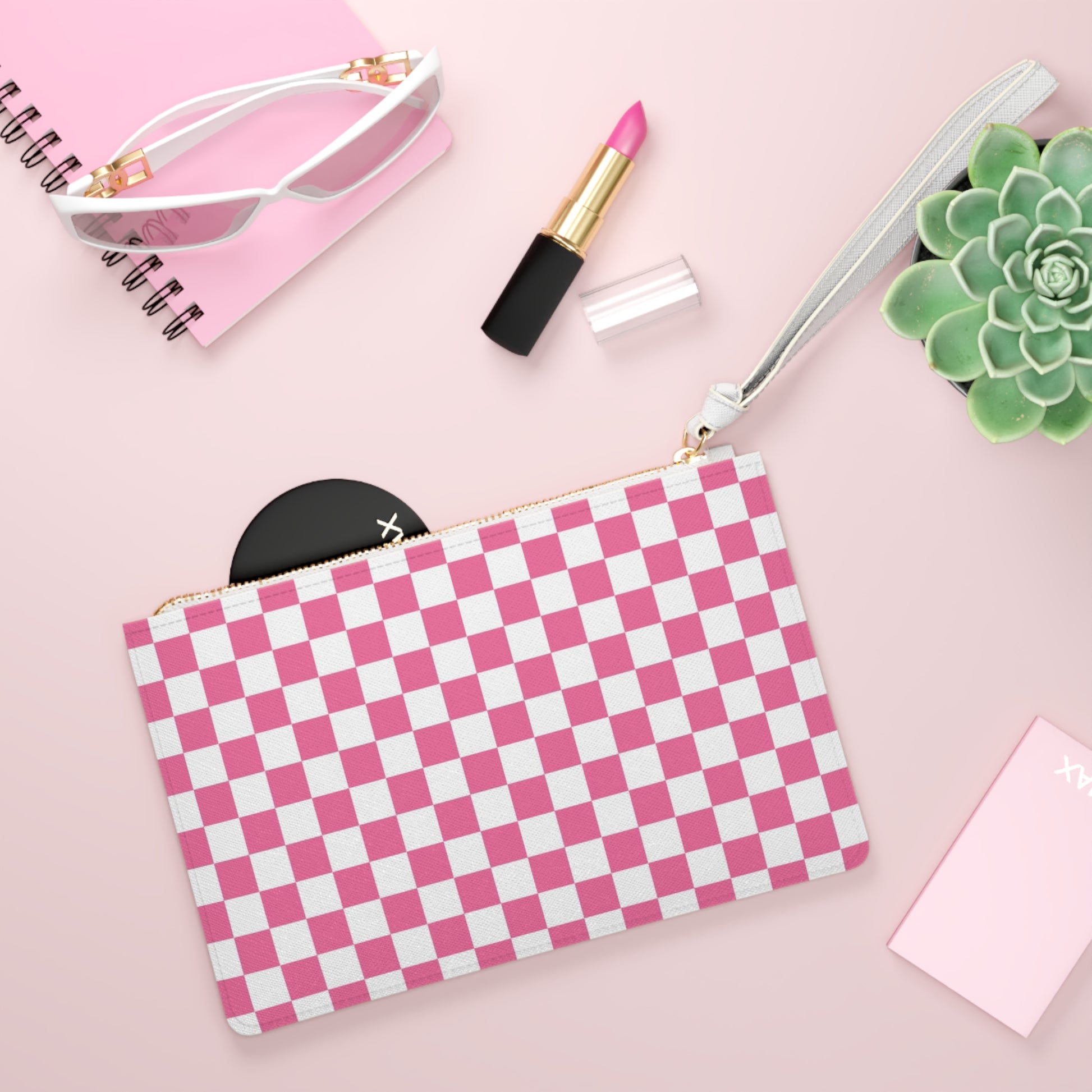 Yuyushiki Pink Check Clutch Bag, Artsulli - Art is Long, Life is Short, Bags, , , , , , , 
