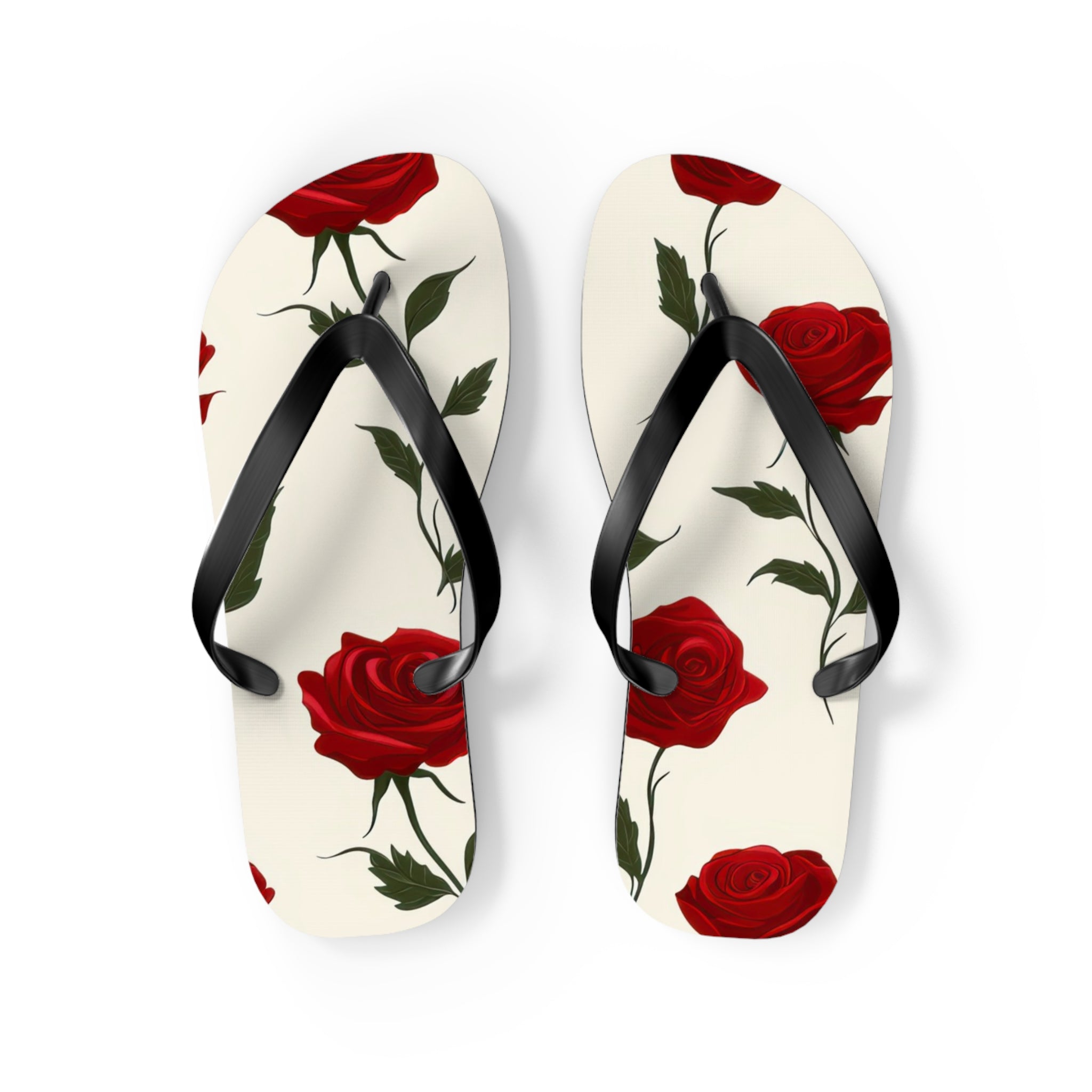 Red Roses Flip Flops, Artsulli - Art is Long, Life is Short, Shoes, Size, M, Color, Black sole, , , 10466483448415