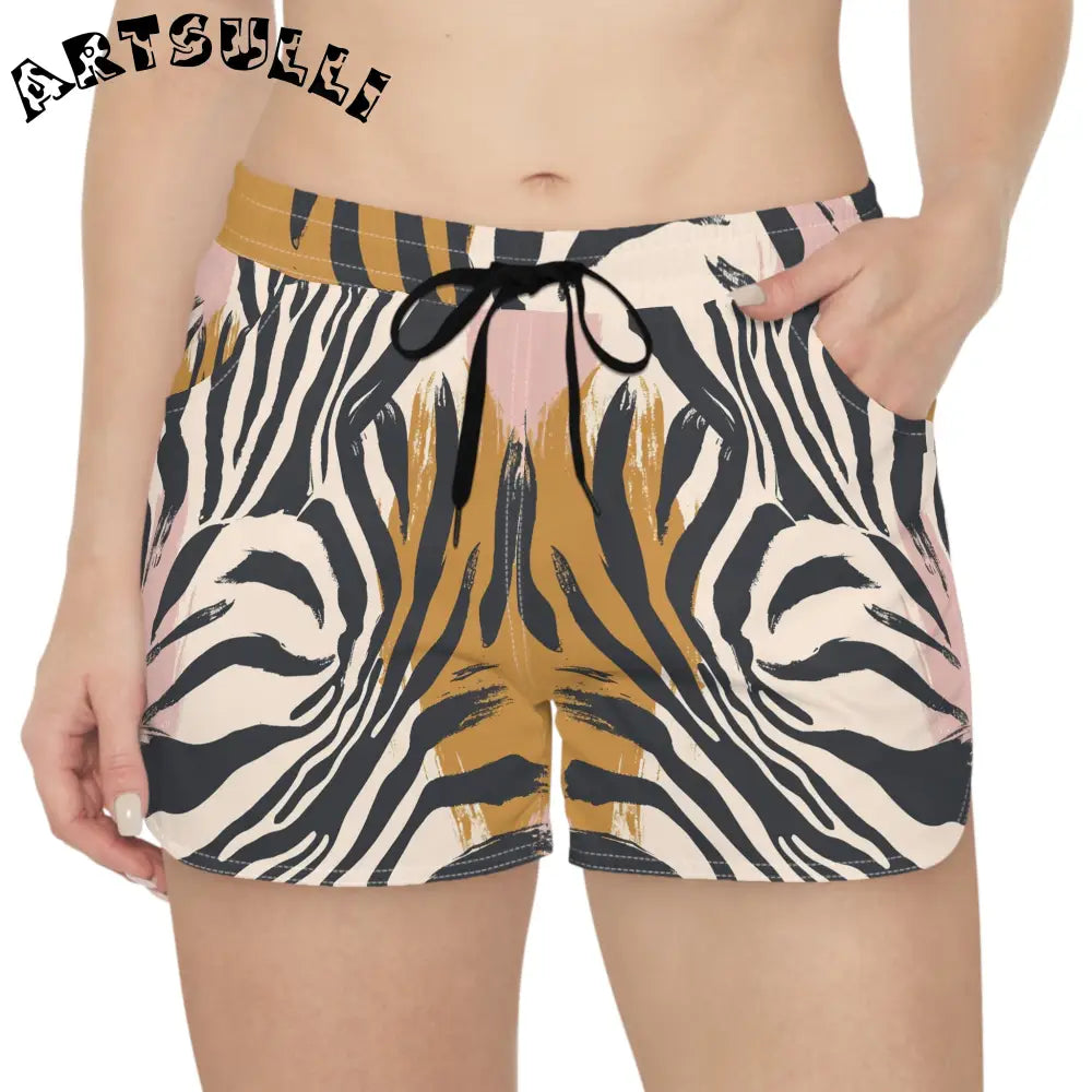 JAKKOUTTHEBXX Womens Art Printed Zebra Drawstring Shorts