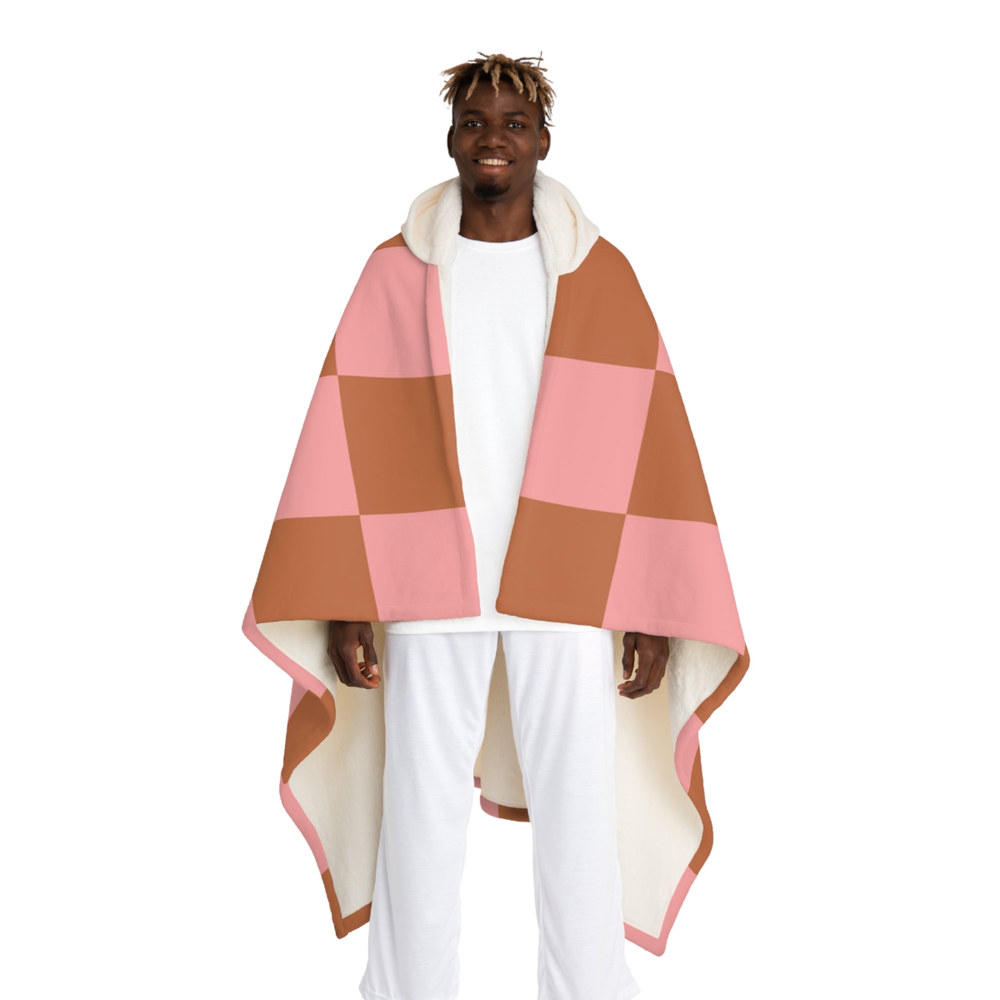 Chessboard Pink and Brown Hooded Sherpa Fleece Blanket, Artsulli - Art is Long, Life is Short, All Over Prints, Size, One size, Color, Cream, , , 87456524451338834921