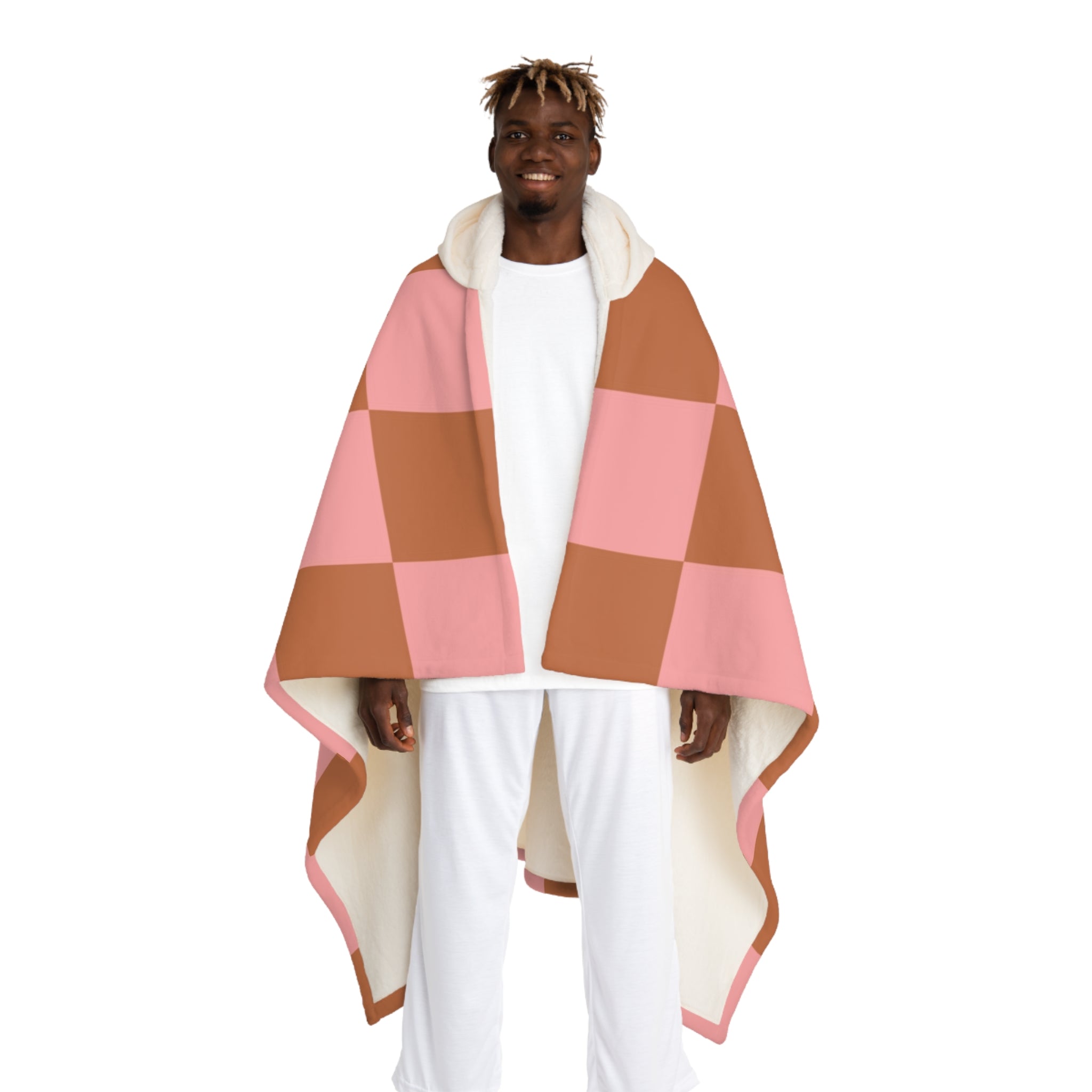 Chessboard Pink and Brown Hooded Sherpa Fleece Blanket, Artsulli - Art is Long, Life is Short, All Over Prints, Size, One size, Color, Cream, , , 87456524451338834921