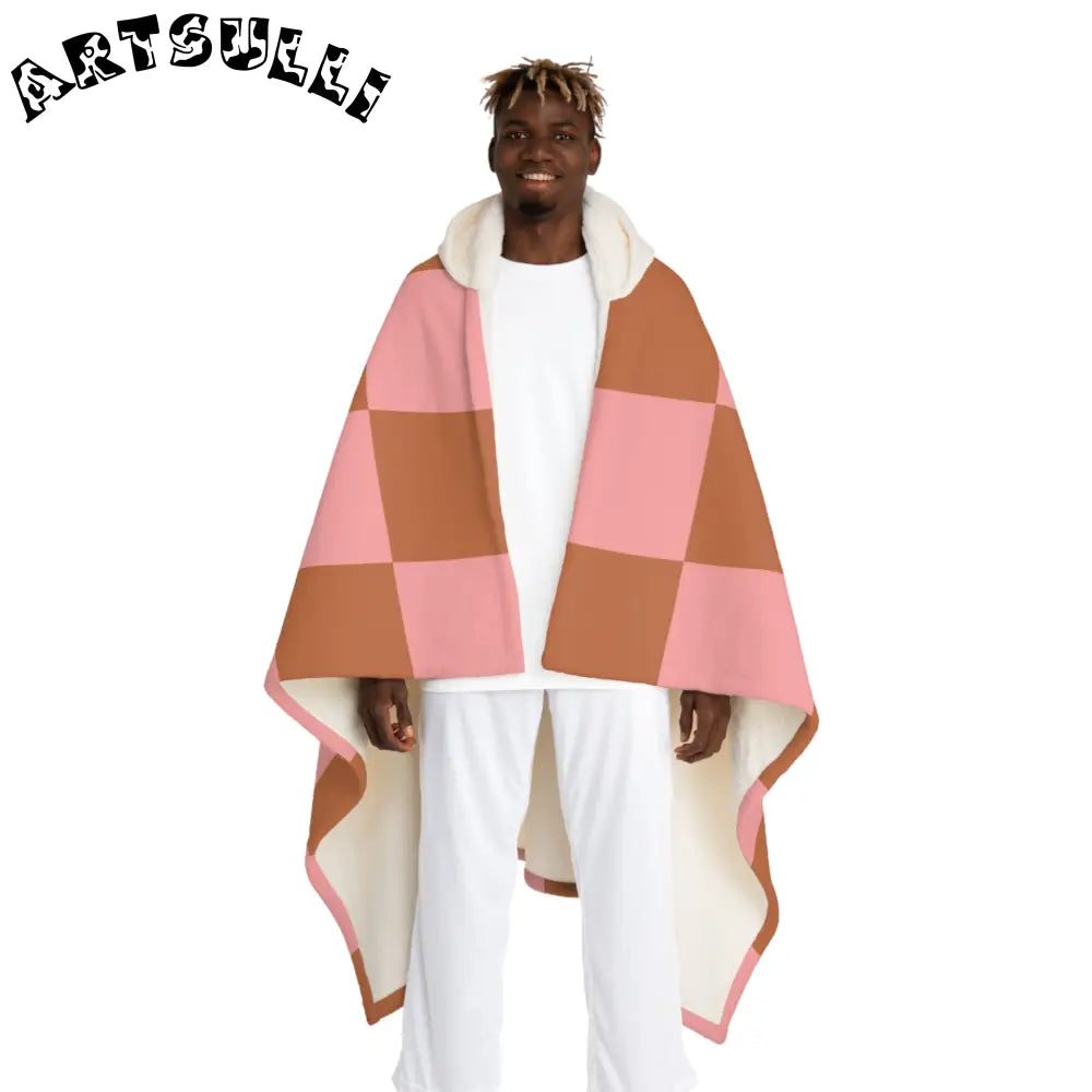 JAKKOUTTHEBXX Pink Checkered Hooded Sherpa Fleece Blanket 2025