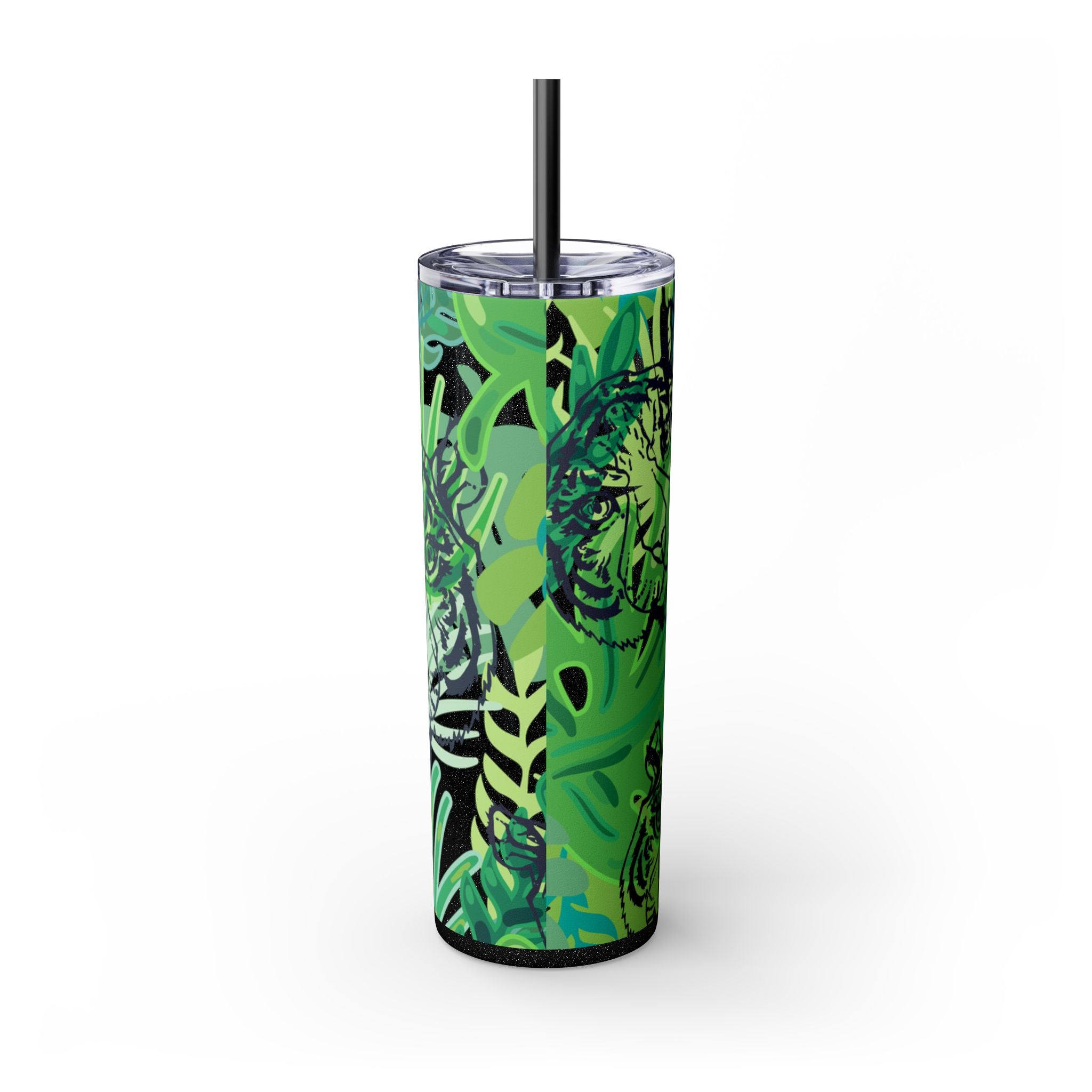 Tropical Jungle Tigers Green Skinny Tumbler with Straw, 20oz, Artsulli - Art is Long, Life is Short, Mug, , , , , , , 