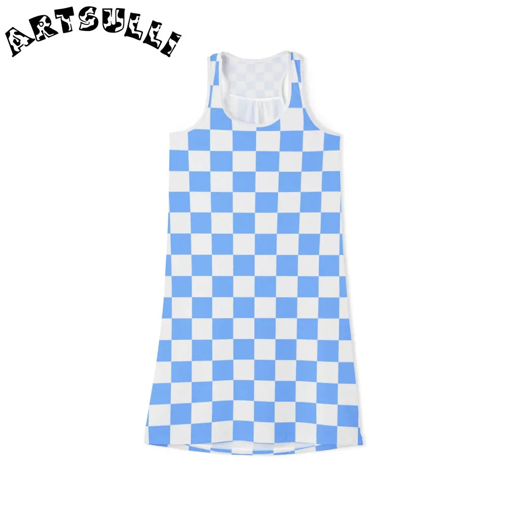 JAKKOUTTHEBXX Checkerboard White and Light Blue Women’s Racerback