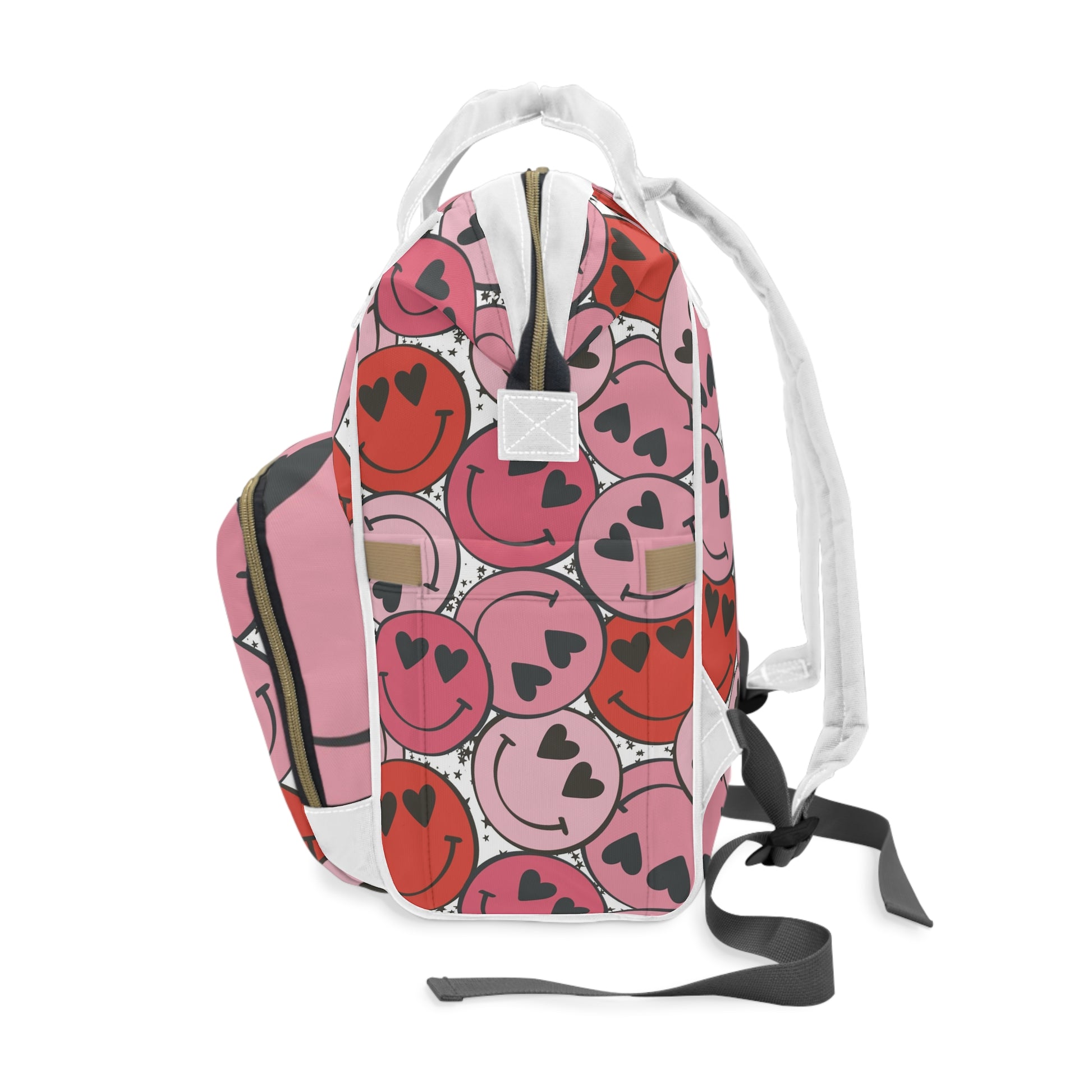 Smiley Face x Heart Eyes Pink and Red Multifunctional Diaper Backpack, Artsulli - Art is Long, Life is Short, Bags, , , , , , , 