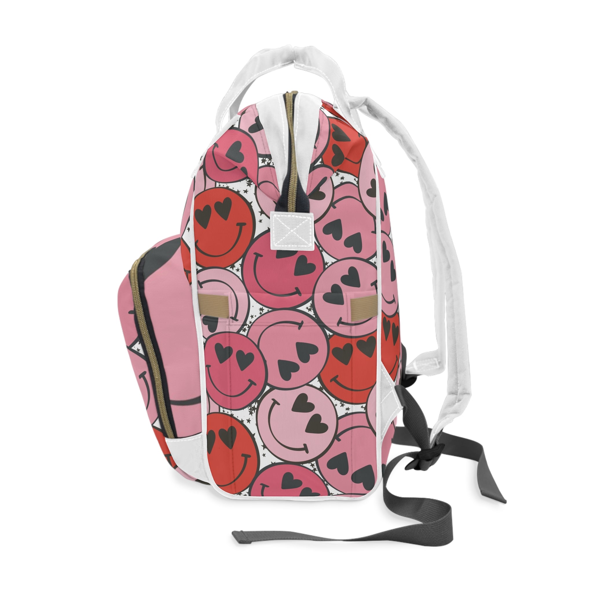Smiley Face x Heart Eyes Pink and Red Multifunctional Diaper Backpack, Artsulli - Art is Long, Life is Short, Bags, , , , , , , 