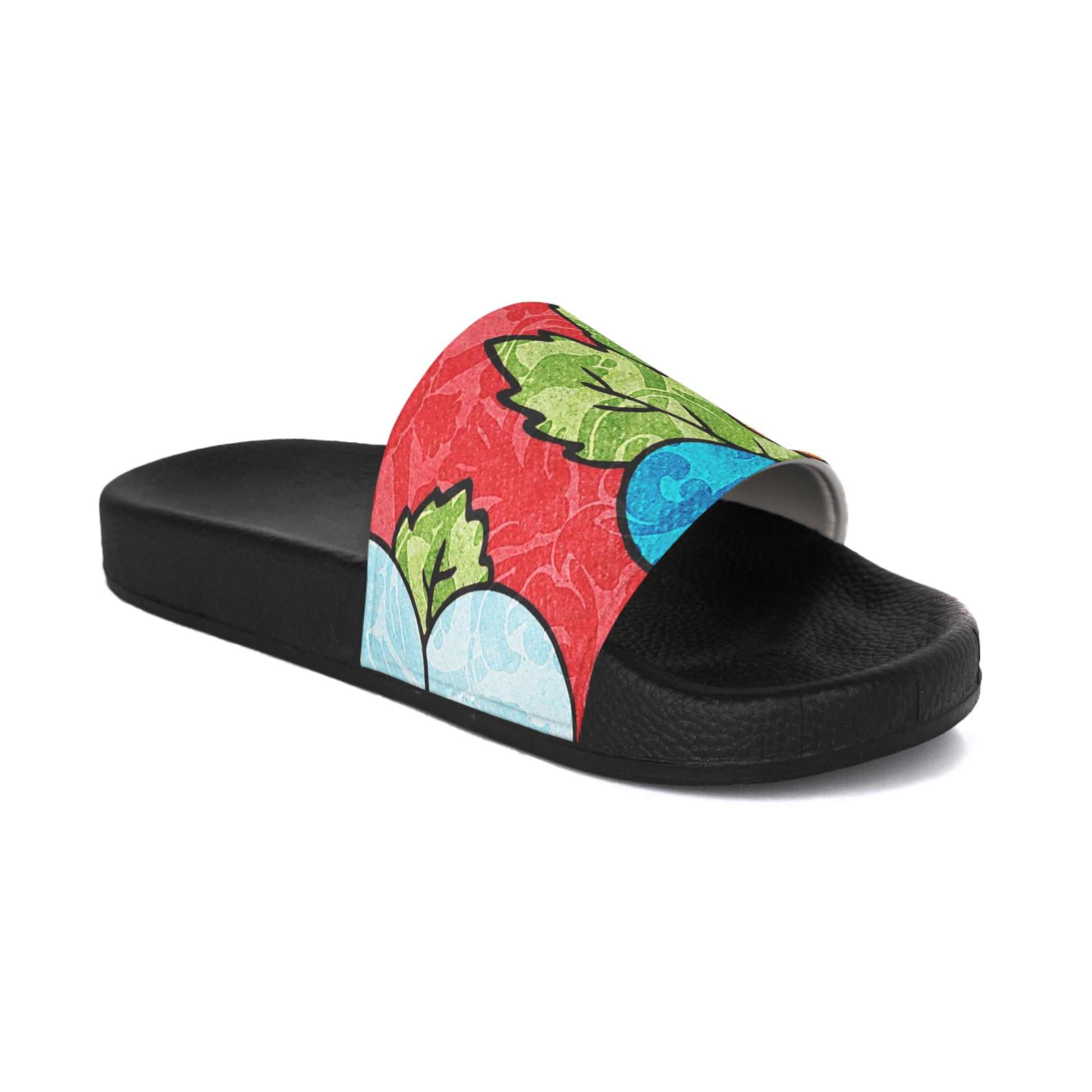 Groovy Red Floral Kl Men's Slide Sandals, Artsulli - Art is Long, Life is Short, Shoes, , , , , , , 