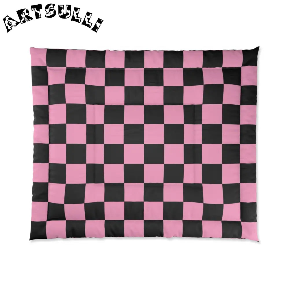 JAKKOUTTHEBXX Checkerboard Black and Pink Comforter JAKKOUTTHEBXX