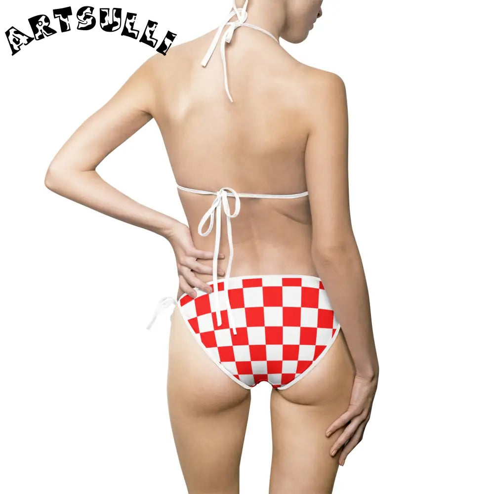 JAKKOUTTHEBXX Checkerboard Red and White Women’s Bikini Swimsuit