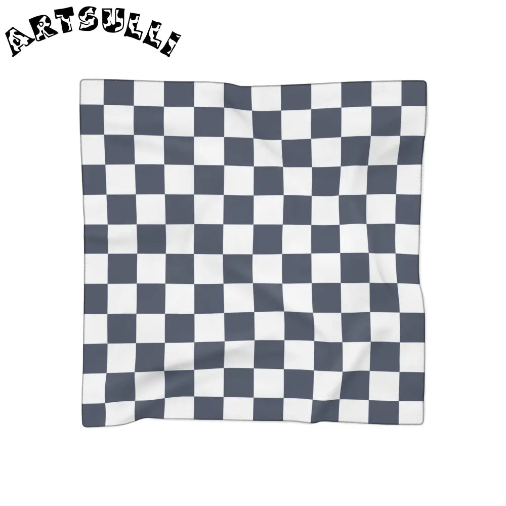 JAKKOUTTHEBXX Checkerboard White and Navy Blue Poly Scarf