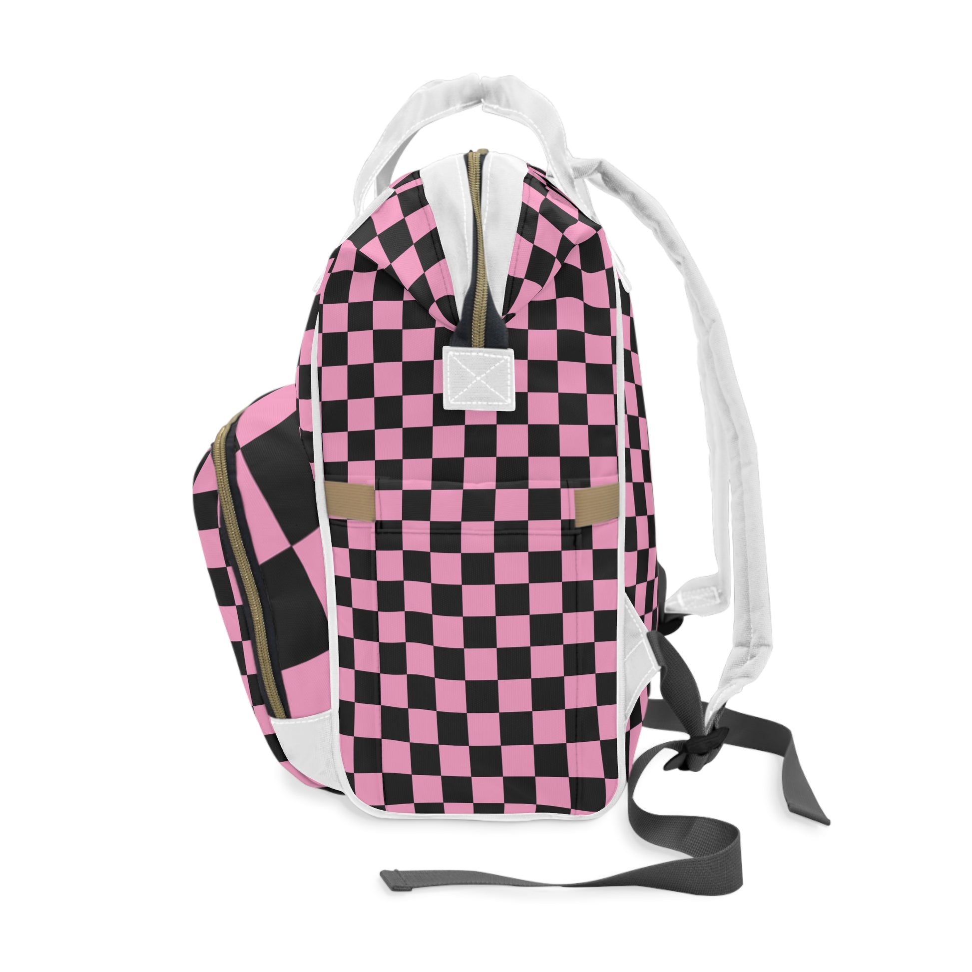 Checkerboard Black and Pink Multifunctional Diaper Backpack, Artsulli - Art is Long, Life is Short, Bags, , , , , , , 