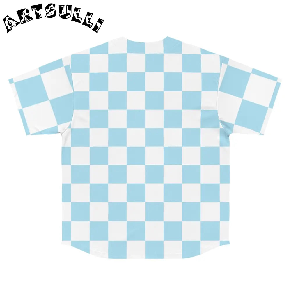 JAKKOUTTHEBXX Checkerboard Sky Blue Men’s Baseball Jersey (AOP)
