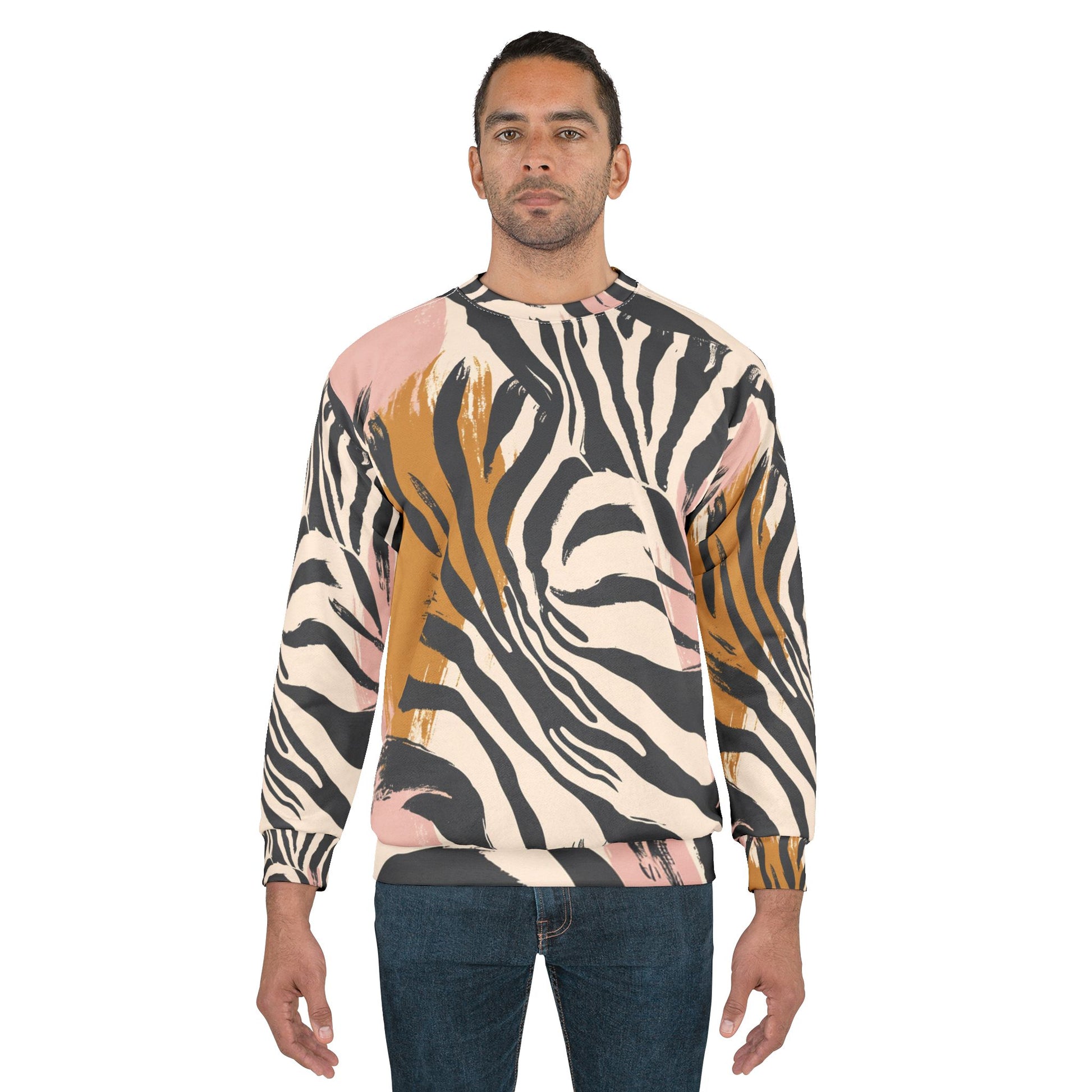 Beige Zebra Jungle Flats Unisex Sweatshirt (AOP), Artsulli - Art is Long, Life is Short, All Over Prints, , , , , , , 