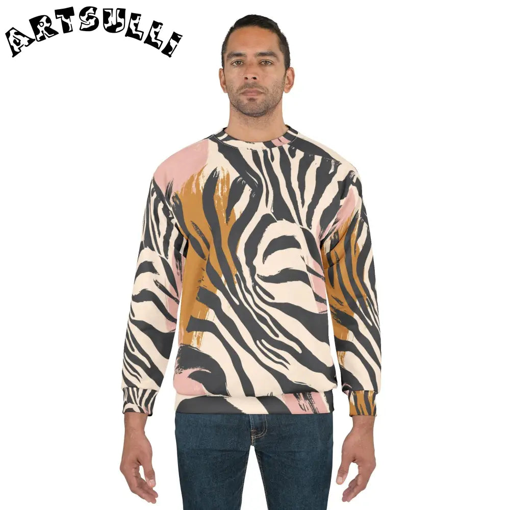 JAKKOUTTHEBXX Abstract Zebra Print Artistic Work Crewneck Sweatshirt