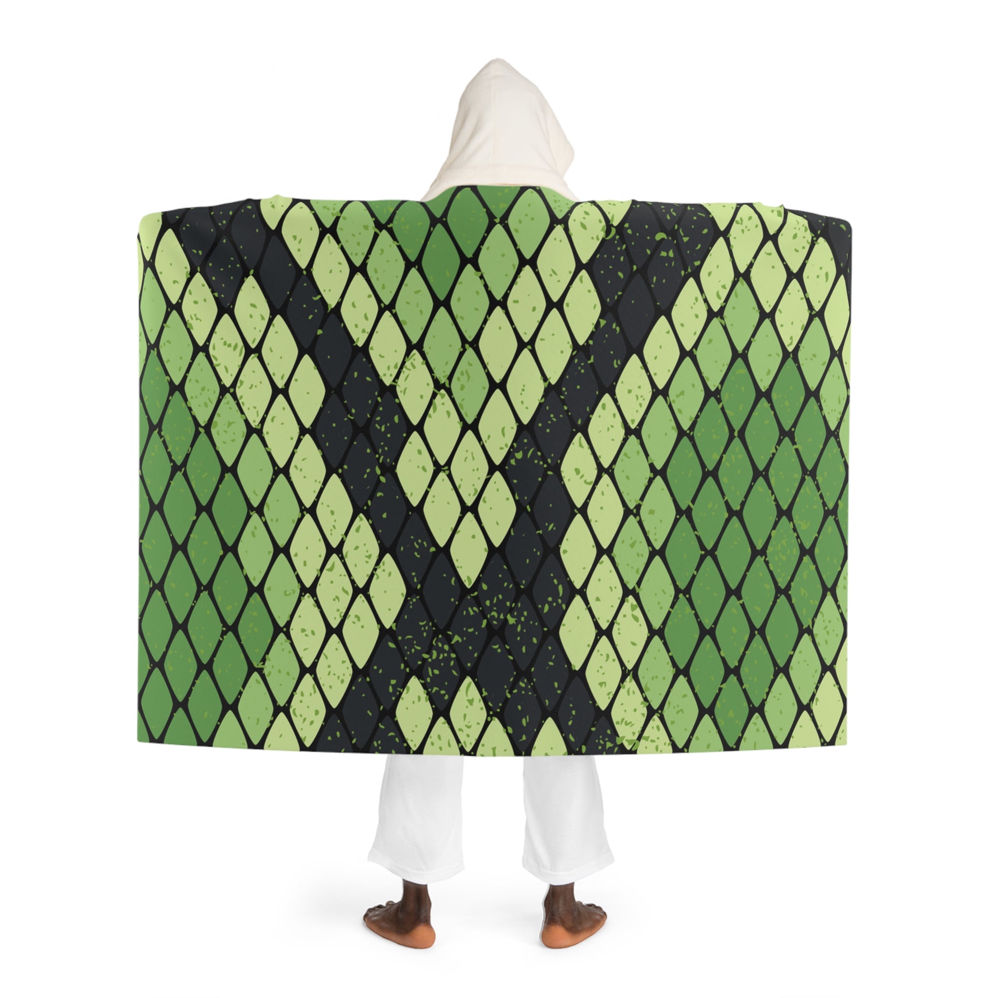 Snake Skin Green and Black Hooded Sherpa Fleece Blanket, Artsulli - Art is Long, Life is Short, All Over Prints, , , , , , , 