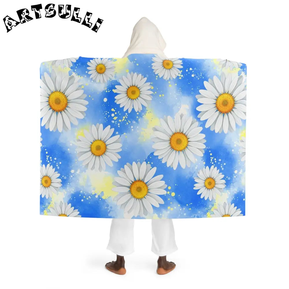 JAKKOUTTHEBXX Daisies Hooded Sherpa Fleece Blanket JAKKOUTTHEBXX