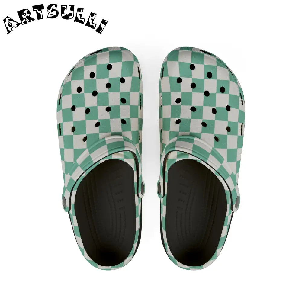 JAKKOUTTHEBXX Checkerboard Light Green EVA Foam Rubber Shoes (AOP)