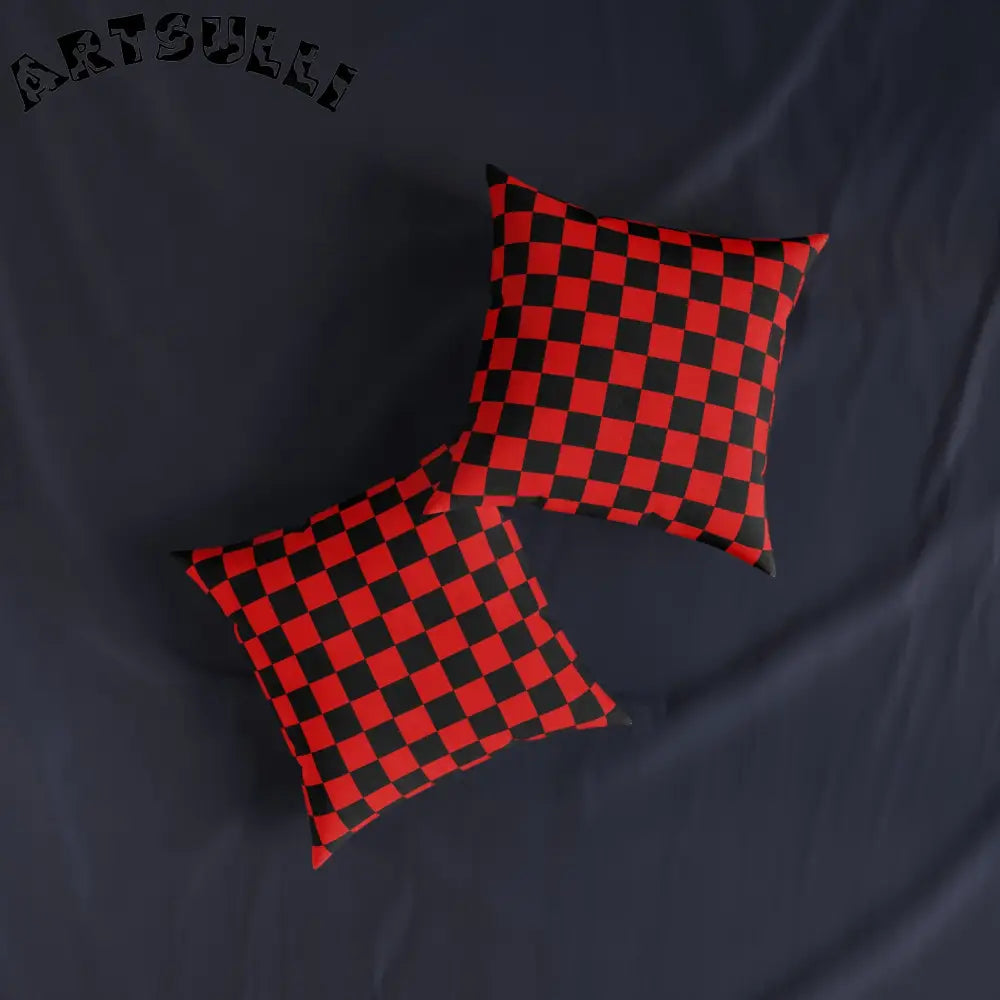 JAKKOUTTHEBXX Checkerboard Red and Black Square Pillow JAKKOUTTHEBXX