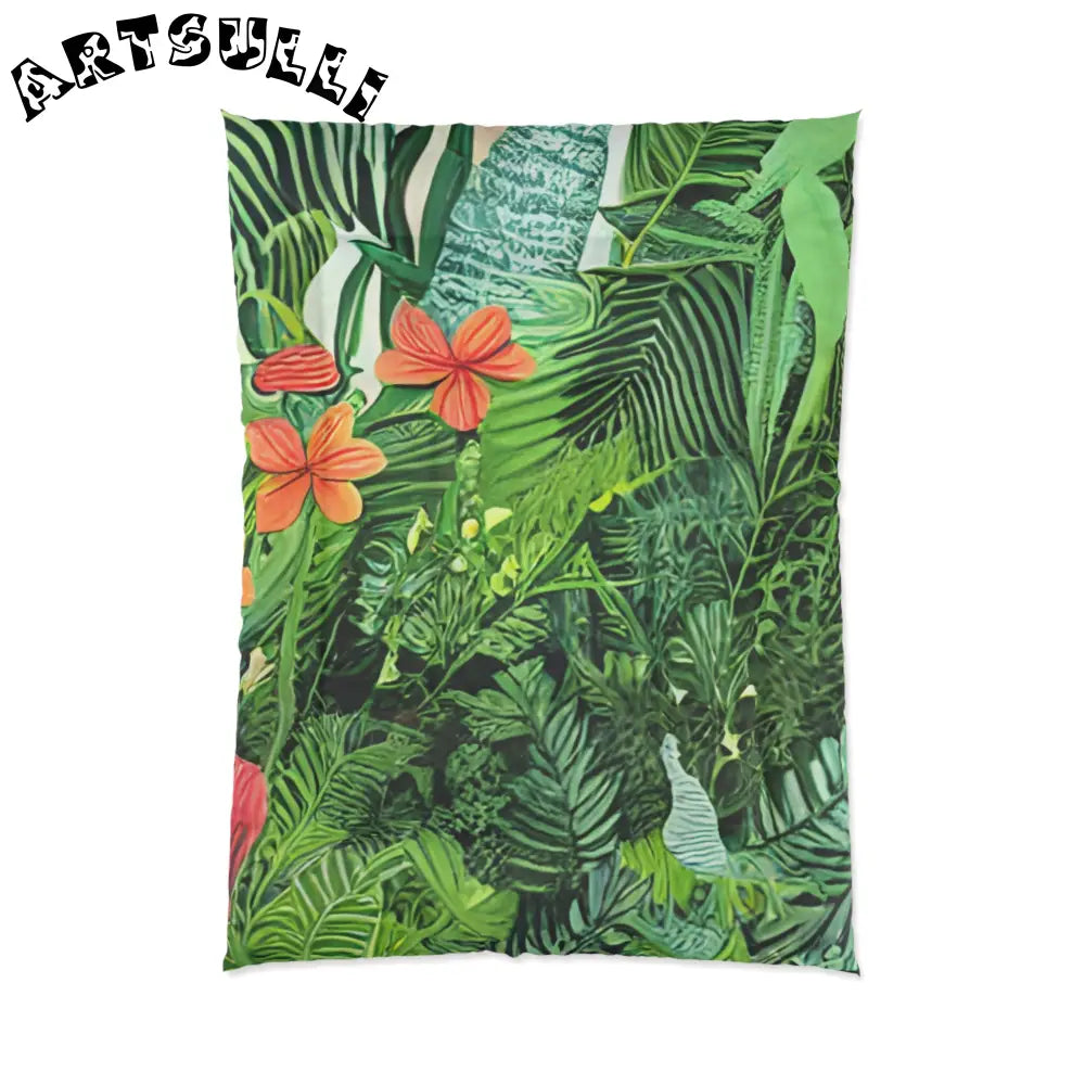 JAKKOUTTHEBXX Art Printed Tropical Foliage Blanket with Green Leaves