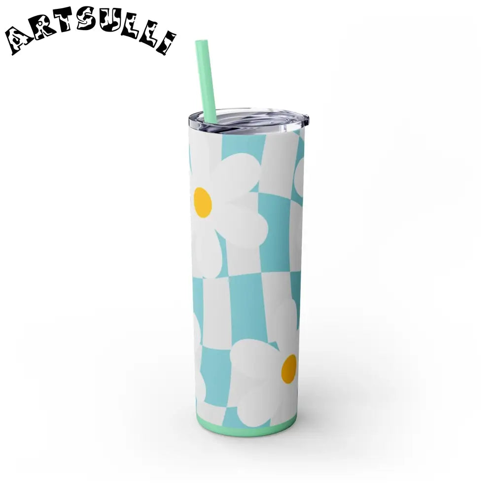 JAKKOUTTHEBXX Trippy Check Garden Skinny Tumbler with Straw 20oz