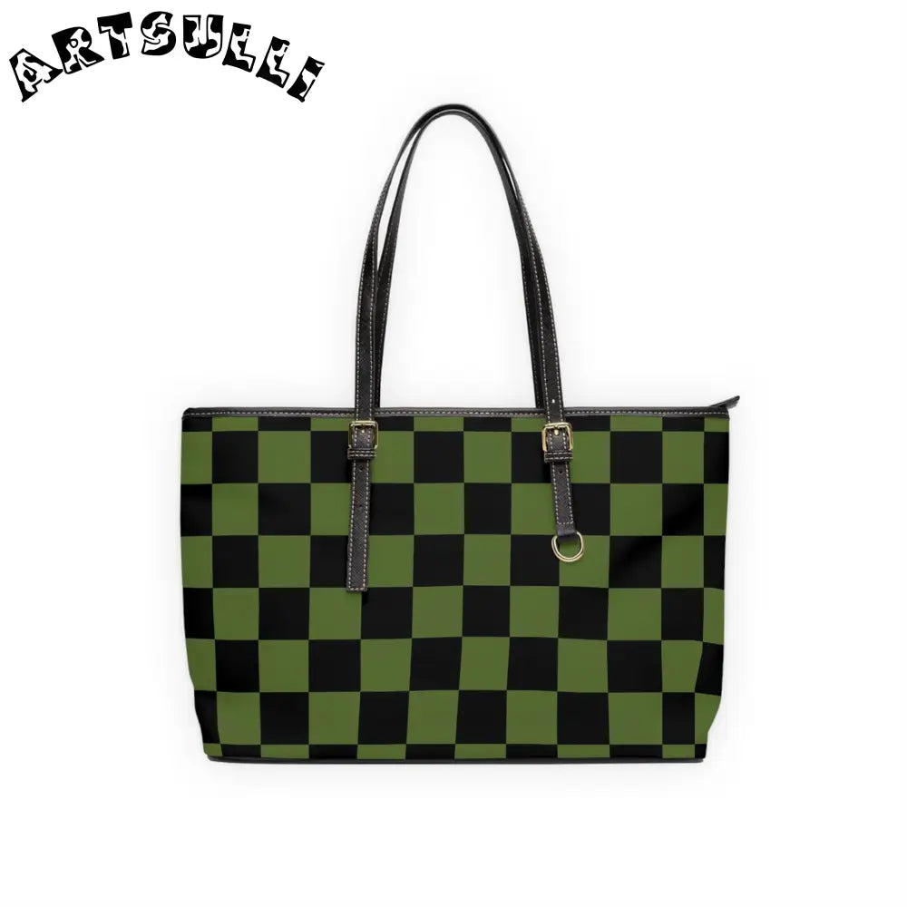 JAKKOUTTHEBXX Checkerboard Olive Green and Black PU Leather Shoulder