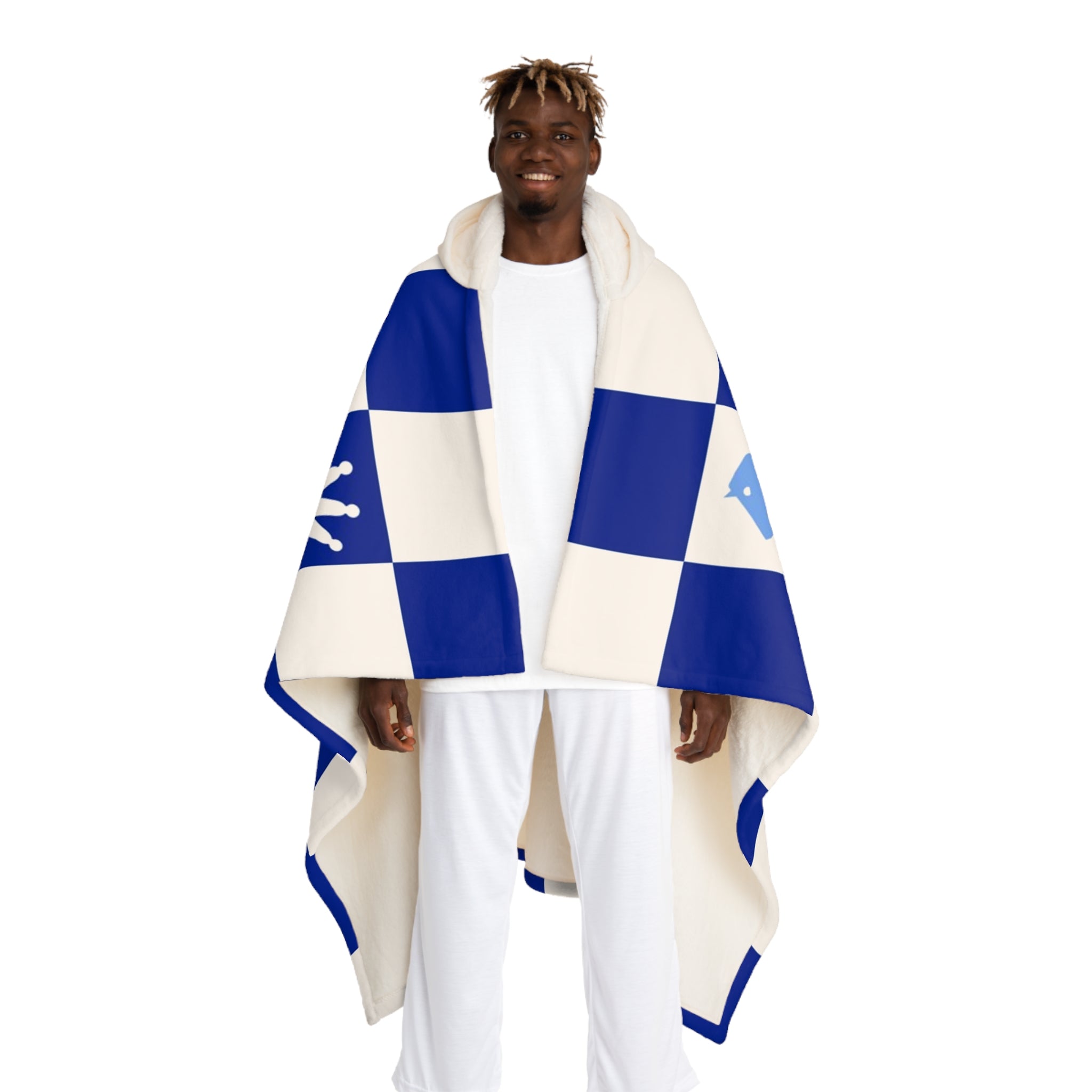 Chessboard Navy Blue Hooded Sherpa Fleece Blanket, Artsulli - Art is Long, Life is Short, All Over Prints, Size, One size, Color, Cream, , , 19552491072823597218