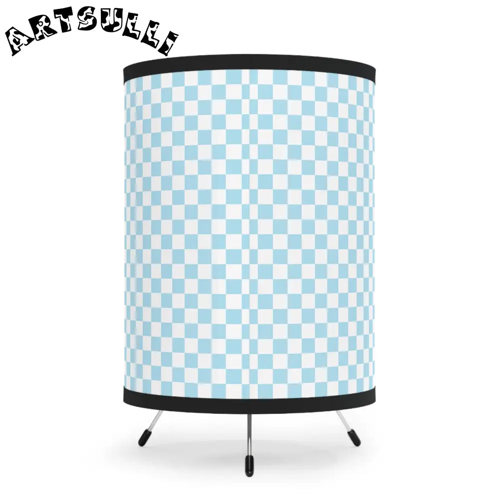 JAKKOUTTHEBXX Checkerboard Sky Blue Tripod Lamp with High-Res