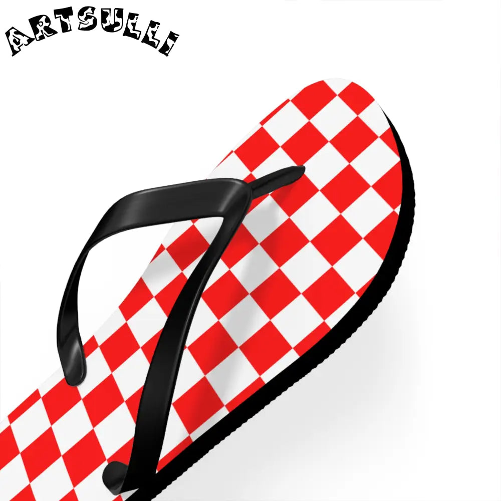 JAKKOUTTHEBXX Checkerboard II Red and White Flip Flops JAKKOUTTHEBXX