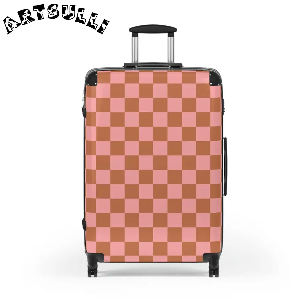 JAKKOUTTHEBXX Pink Checkerboard Art Printed Carry On Luggage 2025