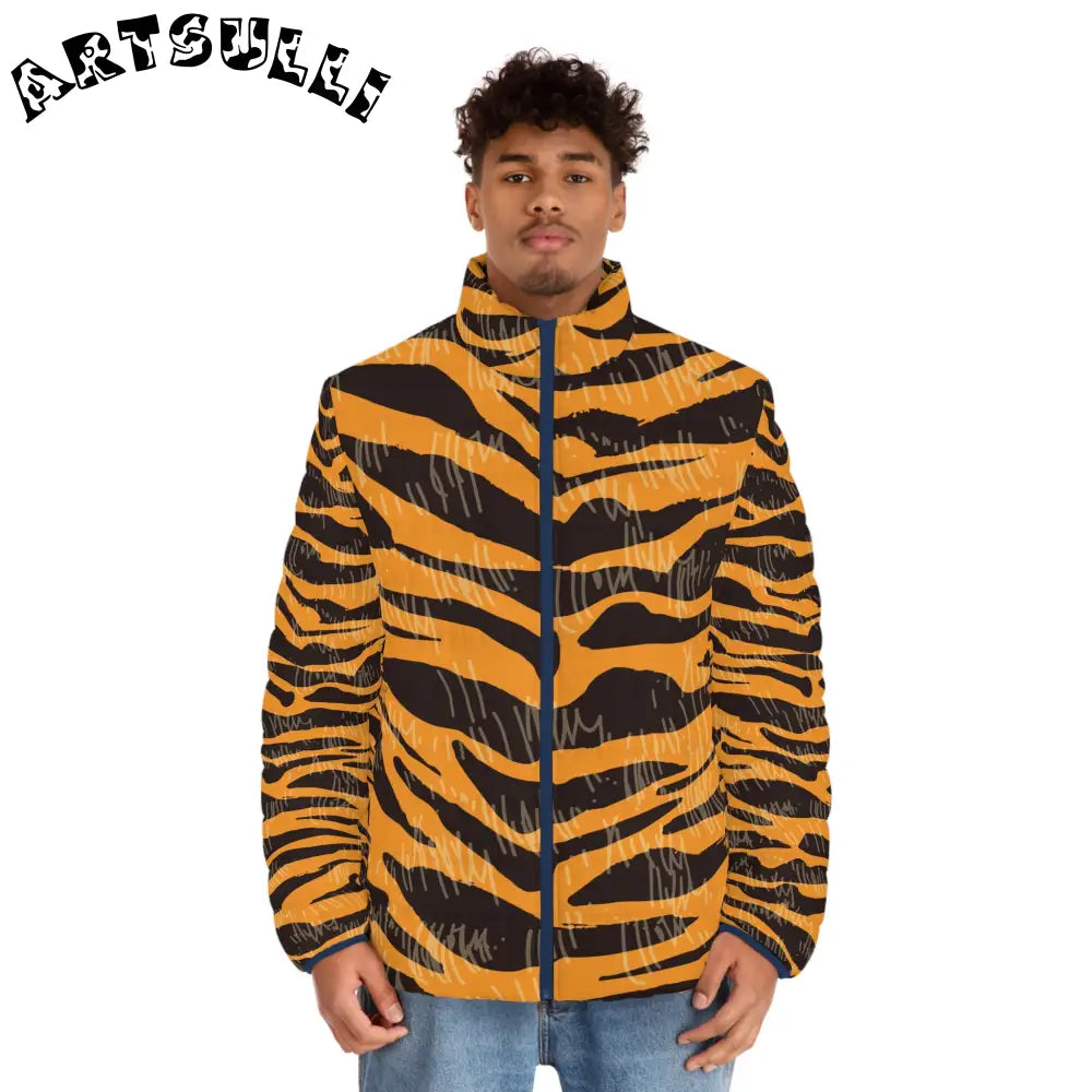 JAKKOUTTHEBXX Tiger Scratches Orange & Black Men’s Puffer Jacket
