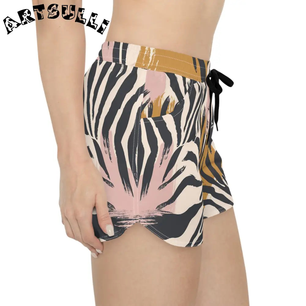 JAKKOUTTHEBXX Womens Art Printed Zebra Drawstring Shorts