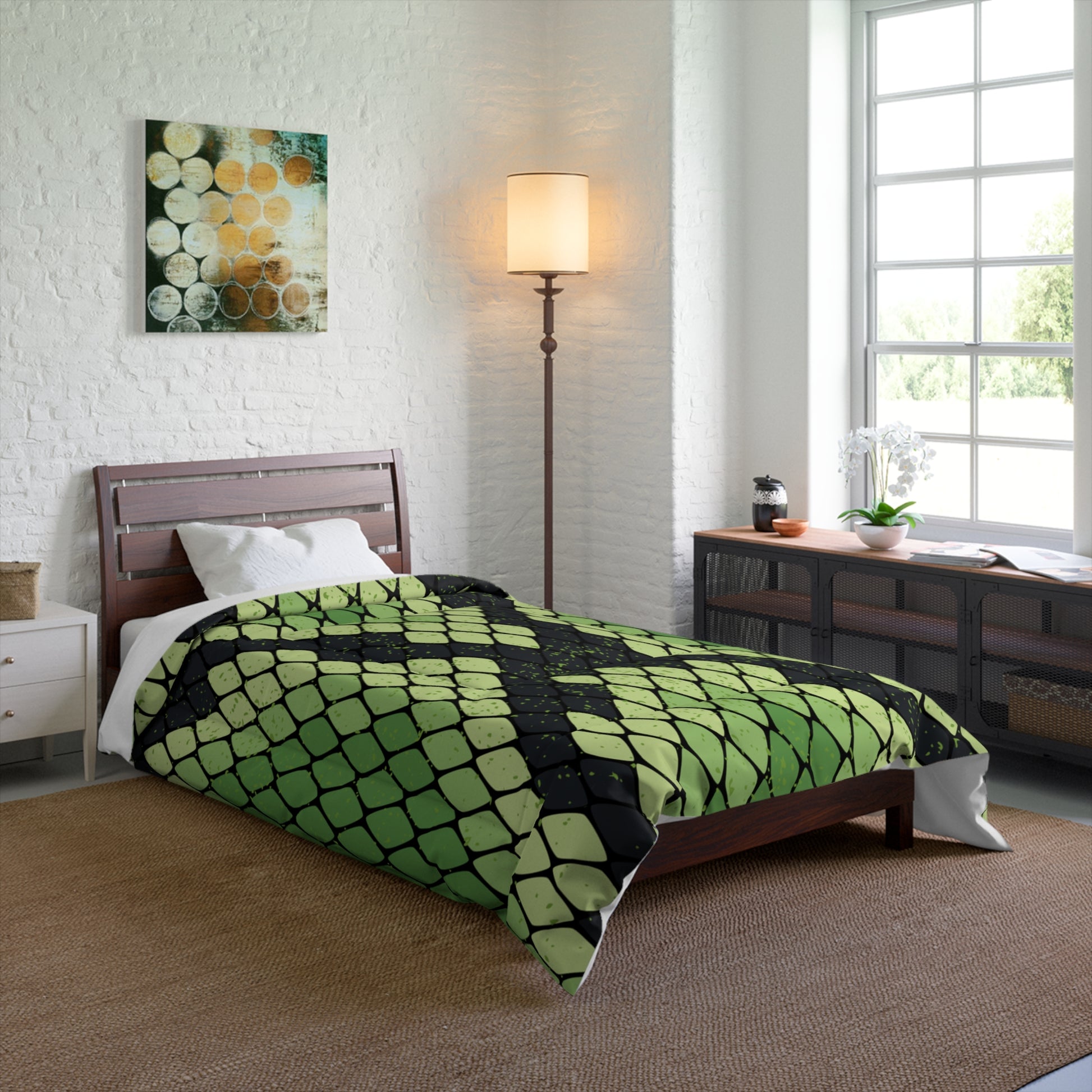 Snake Skin Green and Black Comforter, Artsulli - Art is Long, Life is Short, Home Decor, , , , , , , 
