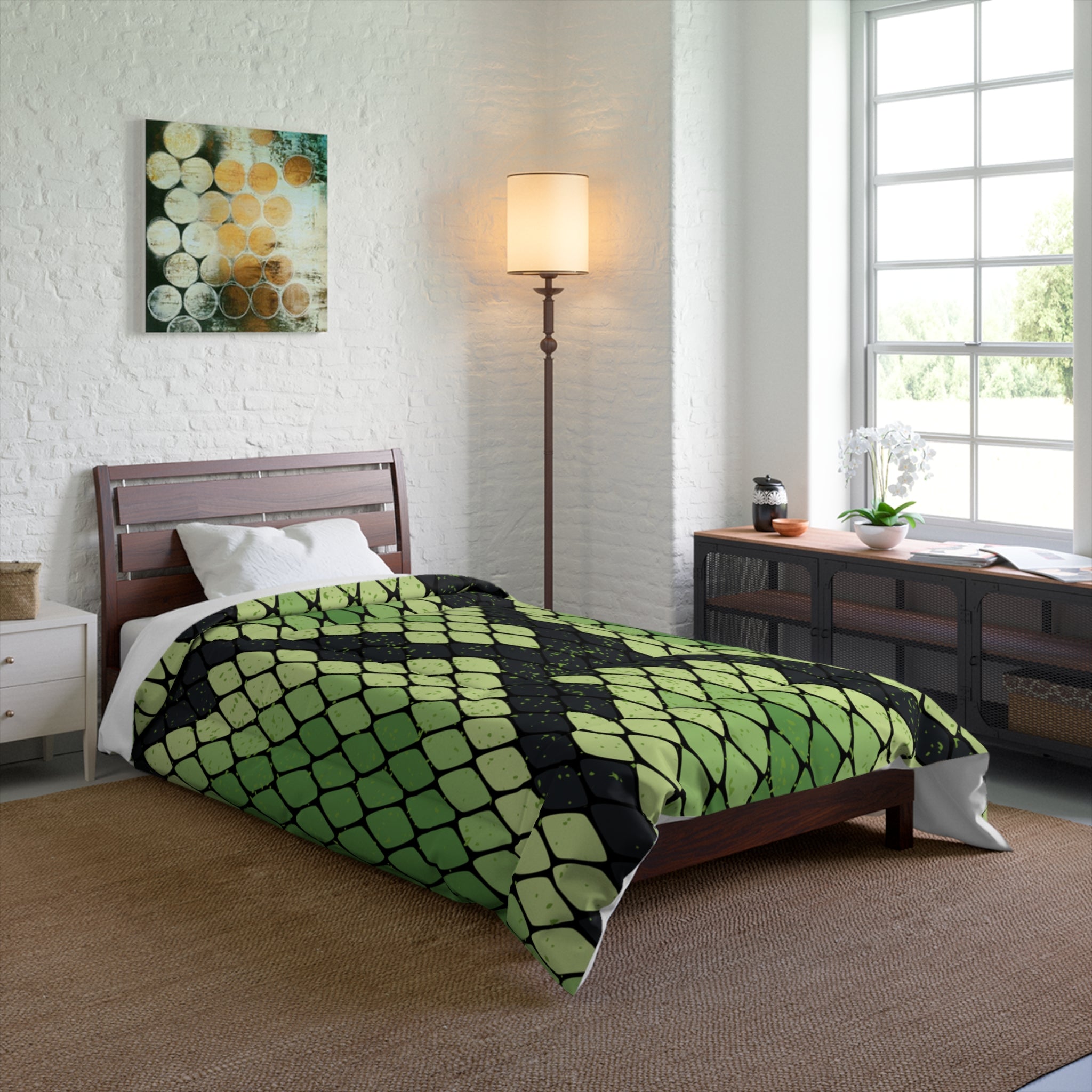 Snake Skin Green and Black Comforter, Artsulli - Art is Long, Life is Short, Home Decor, , , , , , , 