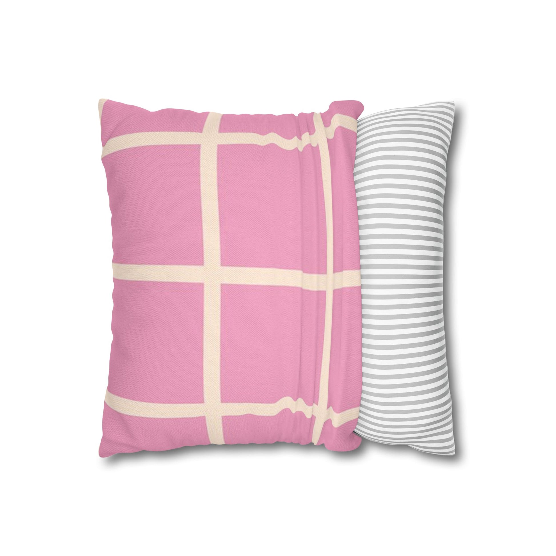 Pink Grid Cloth Sim Spun Polyester Square Pillowcase, Artsulli - Art is Long, Life is Short, Home Decor, , , , , , , 