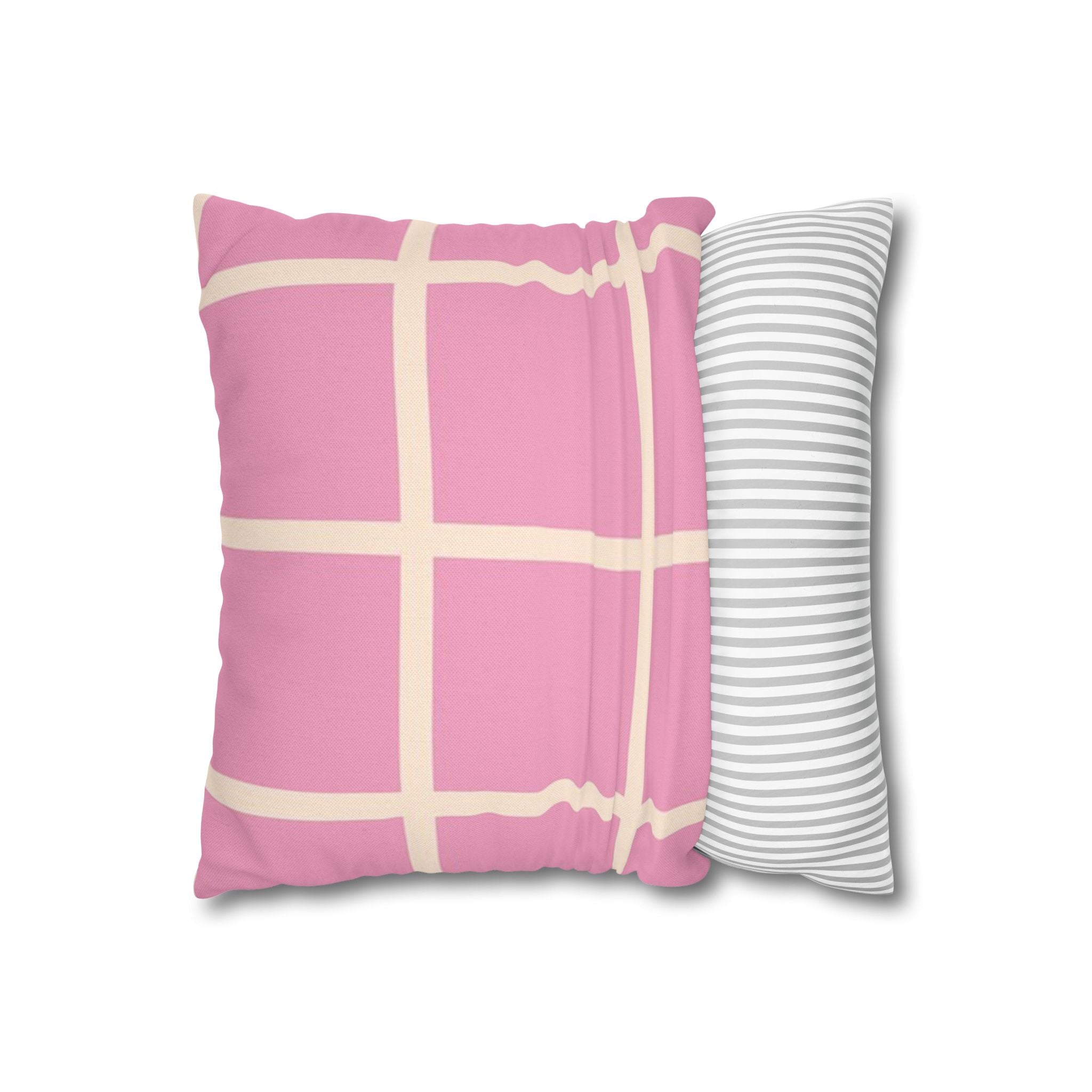 Pink Grid Cloth Sim Spun Polyester Square Pillowcase, Artsulli - Art is Long, Life is Short, Home Decor, , , , , , , 