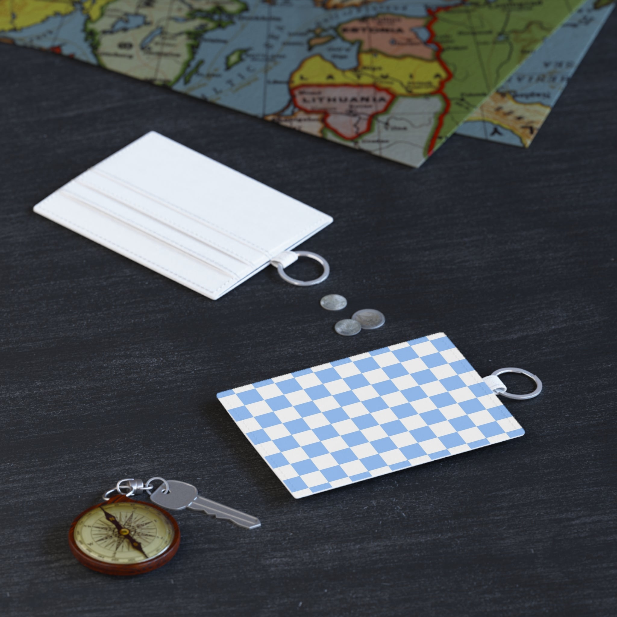 Checkerboard White and Light Blue Saffiano Leather Card Holder, Artsulli - Art is Long, Life is Short, Accessories, , , , , , , 