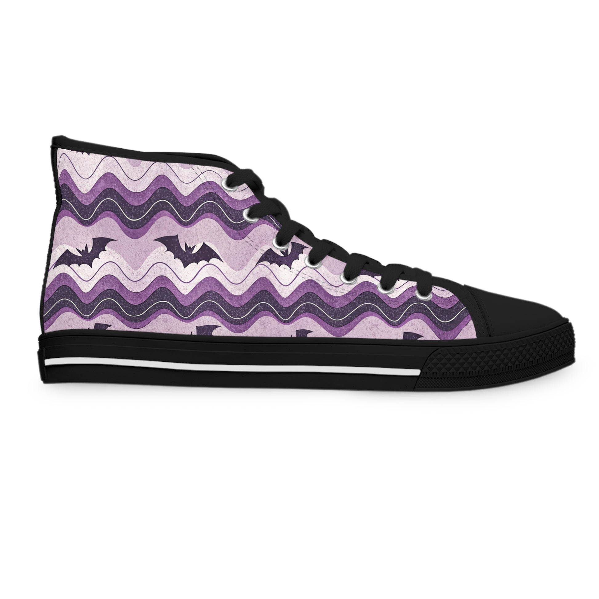 Bat Wave Purple Women's High Top Sneakers, Artsulli - Art is Long, Life is Short, Shoes, , , , , , , 