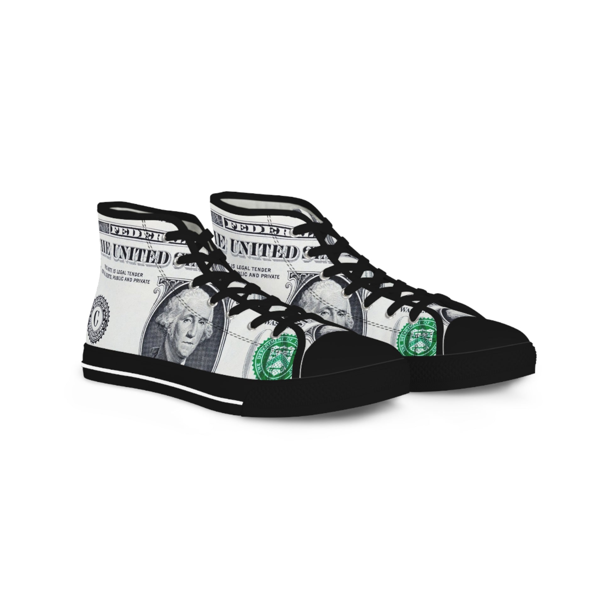 Money Collage Men's High Top Sneakers, Artsulli - Art is Long, Life is Short, Shoes, Size, US 5, Color, Black sole, , , 83316719001660